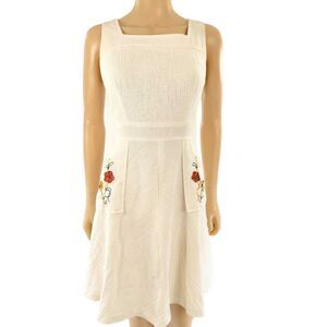 VINTAGE Dress 70's Cotton Floral Pockets Square Neck Sleeveless M